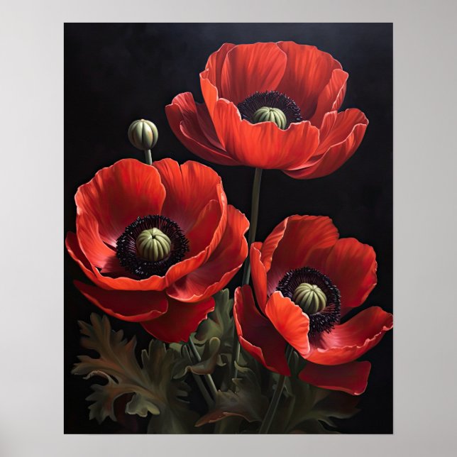 Röda anemone Flowers Art Print Poster (Framsidan)