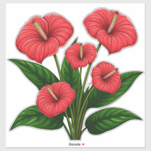 Röda Anthurium-blommor med gröna blad Klistermärken