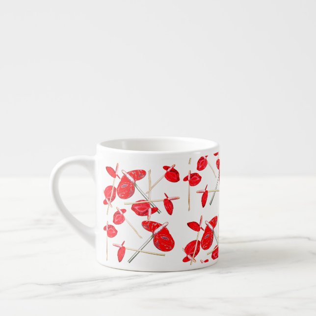 Röda Anthurium Blommor Mönster Kaffe Mugg Kopp Espressomugg (Vänster)