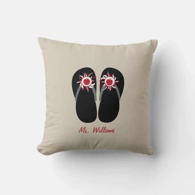 Röda Apple Flip Flops Lärar Kudde (Framsida)