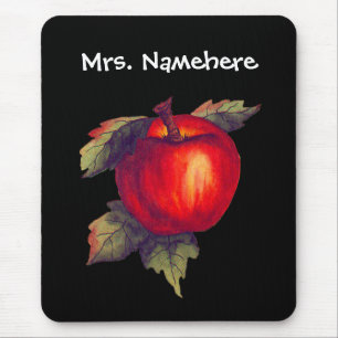 Röda Apple på svart Musmatta