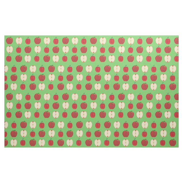 Röda äpplen, hela och skivade på Grönt Fabric Tyg (Fat Quarter)