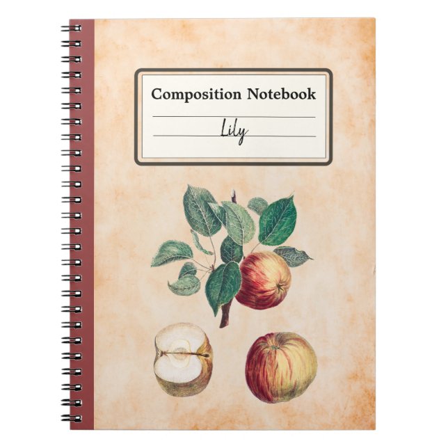 Röda äpplen med Personlig Löv Anteckningsbok (Framsidan)