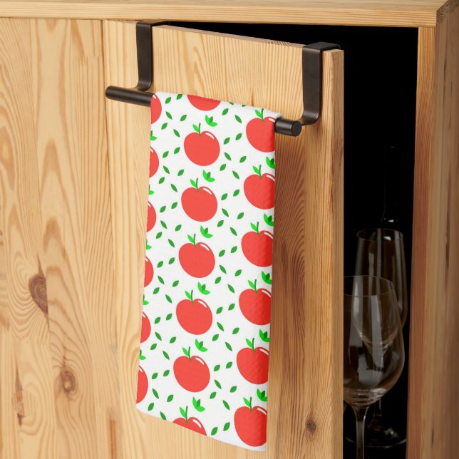 Röda äpplen och gröna blad kökshandduk (Thirds Fold)
