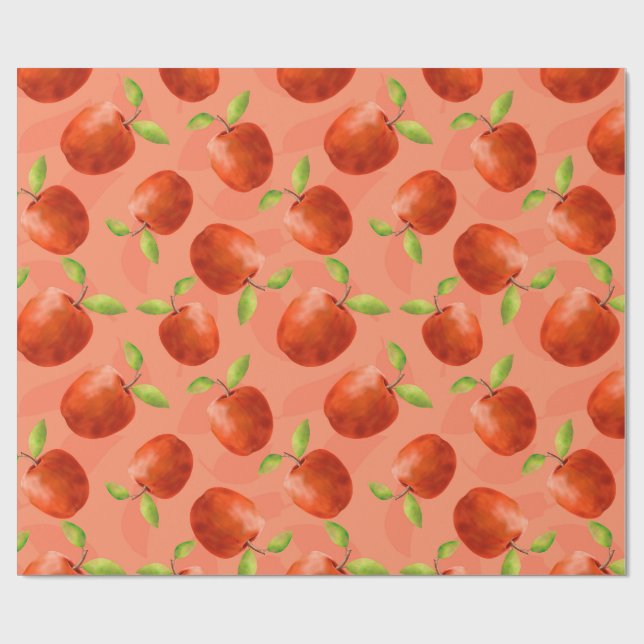 Röda äpplen på orangens bakgrund presentpapper (Platt)
