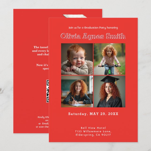 Röda Arvets Kollage QR-kod Inbjudningar (Fram/baksida)