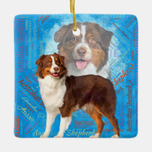 Röda australian shepherdhundar - Aussie Julgransprydnad Keramik