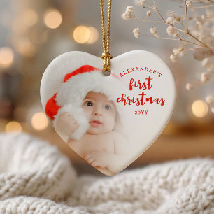 Röda Baby's First Christmas Foto Hjärtat Julgransprydnad Keramik