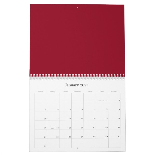 Röda bakgrunder i en kalender (Jan 2027)