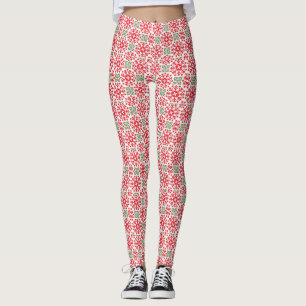 Röda baljväxter av arten Snowflake Mönster Leggings