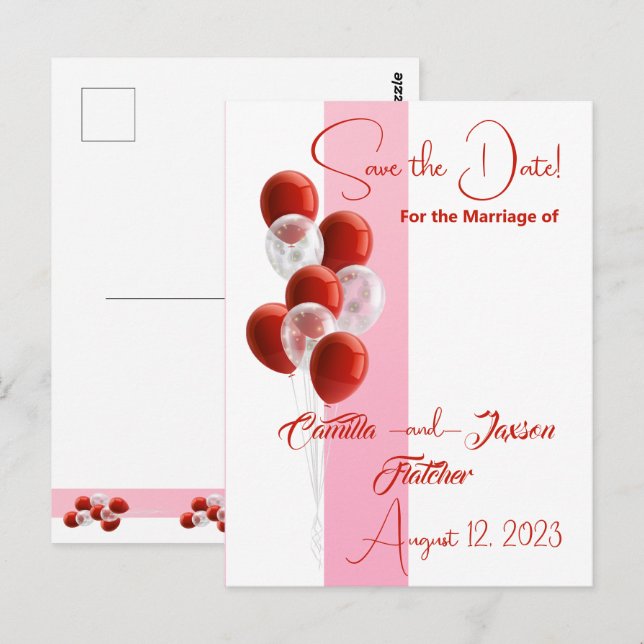 Röda ballonger. Elegant Spara datumkortet Vykort (Fram/baksida)