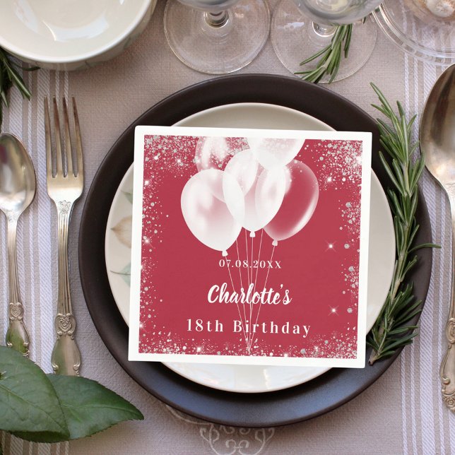 Röda ballonger, vit födelsedagsfest pappersservett (Skapare uppladdad)