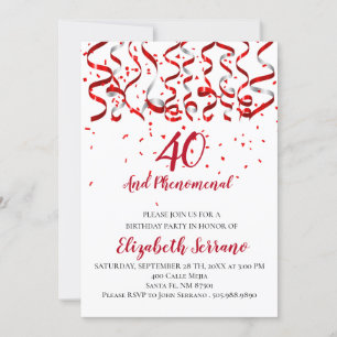 Röda band och konfetti 40:e födelsedagen Party Inbjudningar