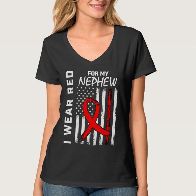 Röda bandet brorson hjärtsjukdom medvetenhet Ameri T Shirt (Framsida)