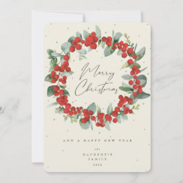 Röda bär+Eukalyptus Julkrans Ej Foto Julkort