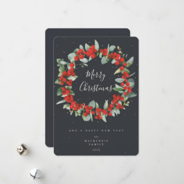 Röda bär+Eukalyptus Julkrans Non-Photo Julkort