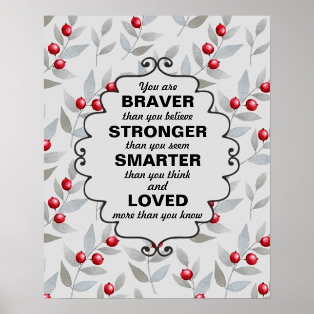 Röda bär Grå blad Ord av uppmuntran Poster (Framsidan)