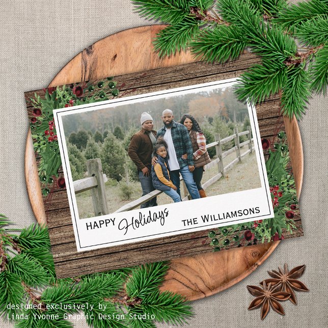 Röda bär Grön järnekullig Botanisk lövverk Vykort (Skapare uppladdad)