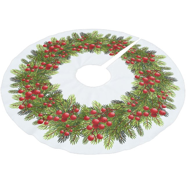 Röda Bär Gröna Tallbarrs Kransmotiv Julgransmatta Borstad Polyester (Vinklad)