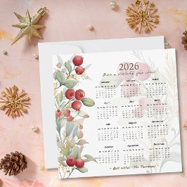 Röda Bär Grönska Elegant 2026 Kalender Julkort