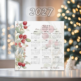 Röda Bär Grönska Elegant 2027 Kalendarkort