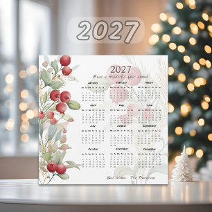 Röda Bär Grönska Elegant 2027 Kalendarkort