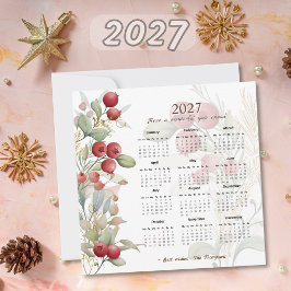 Röda Bär Grönska Elegant 2027 Kalender Julkort