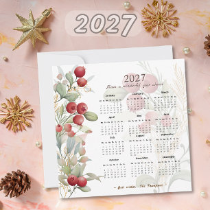 Röda Bär Grönska Elegant 2027 Kalender Julkort