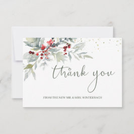 Röda Bär Grönska Löv Bröllop Tack Kort