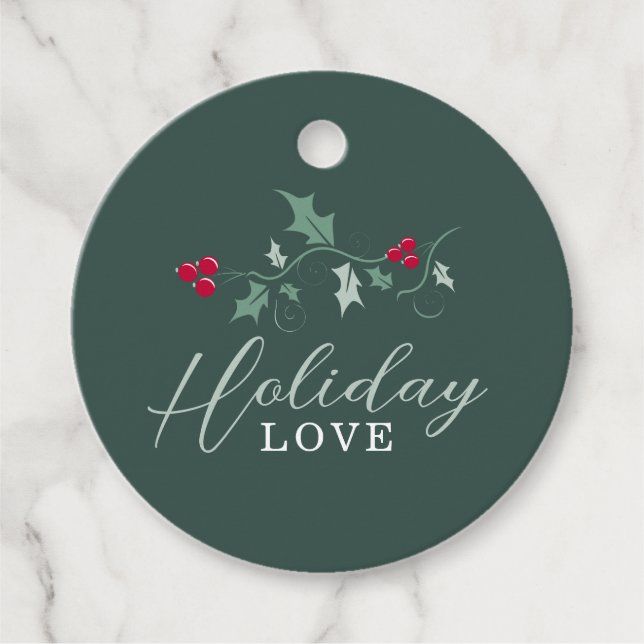 Röda bär grönt holly löv jul kärlek gåvor etiketter (Framsida)