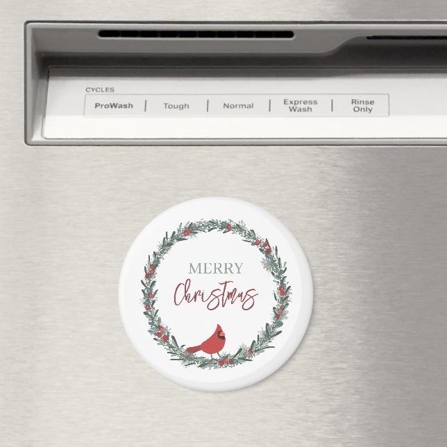 Röda Bär Krans och Röd Kardinal Jul  Magnet (In Situ (Dishwasher))