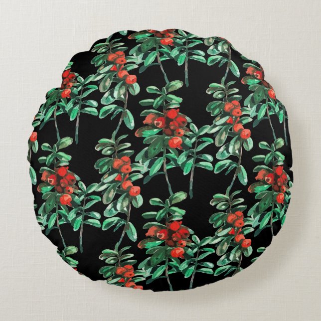 Röda bär, lingonbär dekorativ kudde (Framsidan)