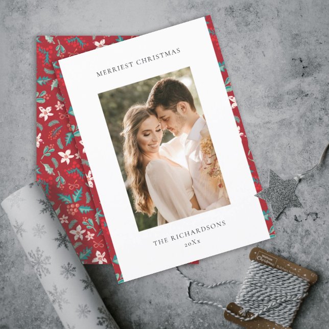 Röda Bär Merry Christmas Blommotiv Foto Julkort (Skapare uppladdad)