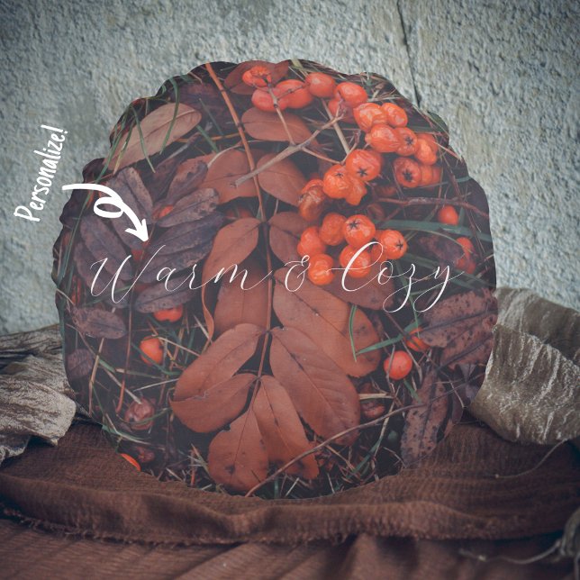 Röda bär och brunt höst löv rund kudde (Skapare uppladdad)