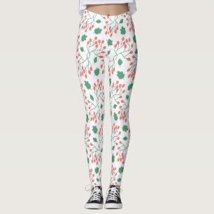 Röda bär och grönt löv mönster leggings