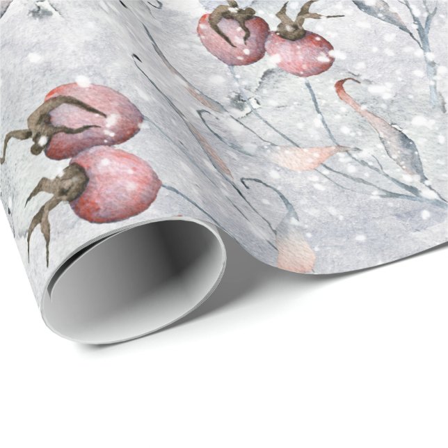 Röda bär Snöscen med löv, vinter Presentpapper (Rullad Hörn)