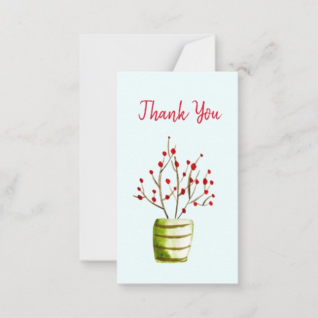 Röda bär vattenfärg jul anteckningskort (Framsida)