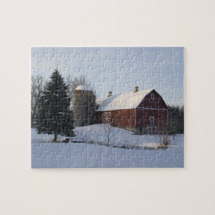 Röda Barn i snö i vinter Pussel