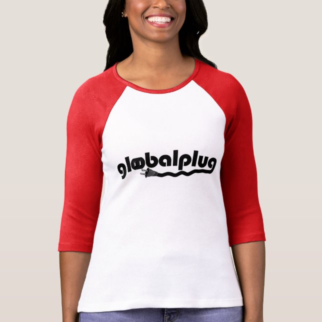 röda Baseball-Tkvinna för globalplug svart design T-shirt (Framsida)