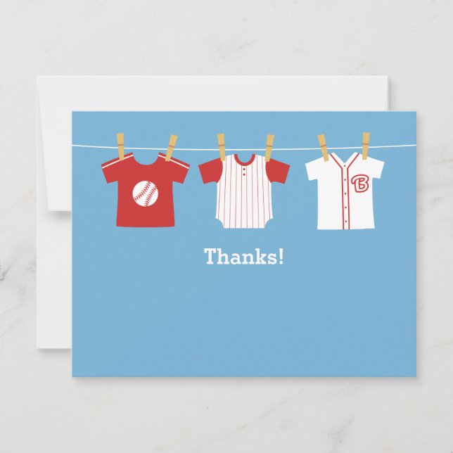 Röda baseboll baby boy shower Tacksamhetskort Anteckningskort (Framsida)