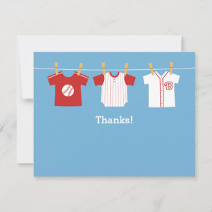 Röda baseboll baby boy shower Tacksamhetskort Anteckningskort