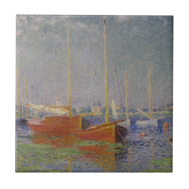 Röda båtar vid Argenteuil av Claude Monet Kakelplatta (Framsidan)