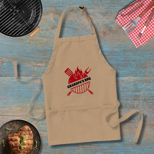 Röda BBQ Grill Flame Grilling Utensils with Namn Förkläde (Father's Day Grill Master Apron )