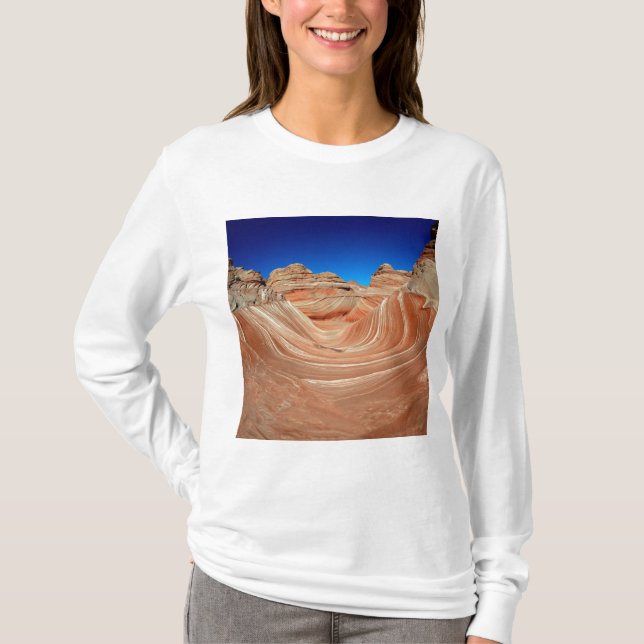Röda, beige och gula ränder i vinden och t shirt (Framsida)