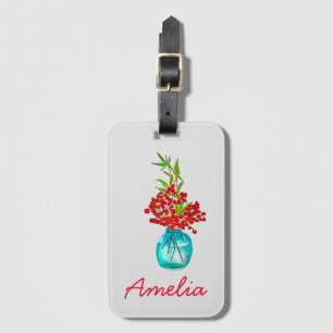 Röda berries vattenfärgskonst bagagebricka