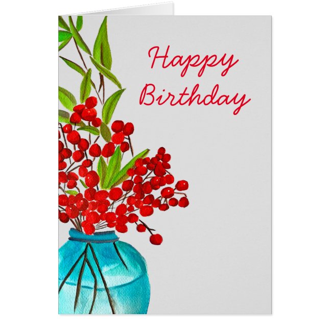 Röda berries vattenfärgskonst hälsningskort (Framsidan)