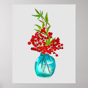 Röda berries vattenfärgskonst poster