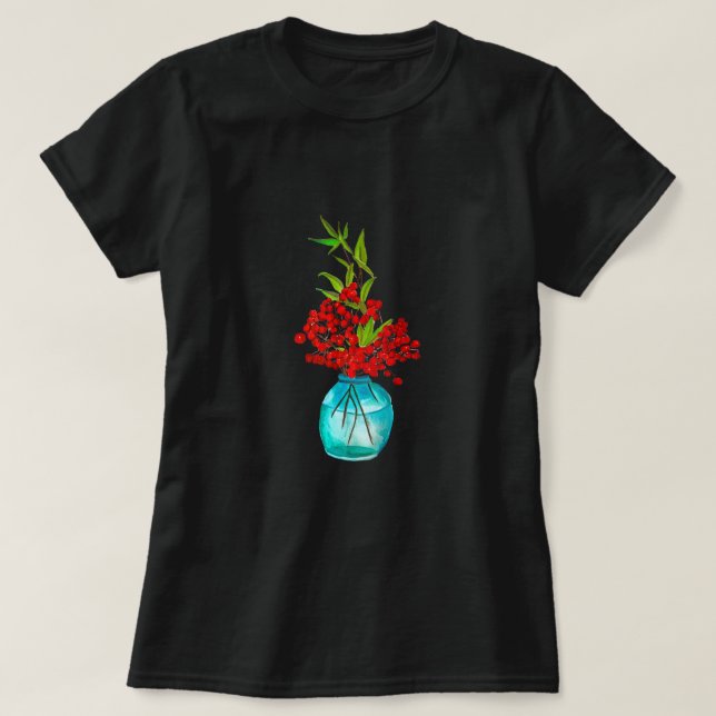 Röda berries vattenfärgskonst t shirt (Design framsida)