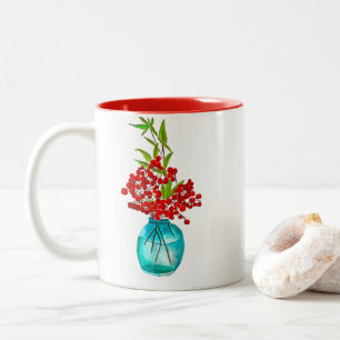 Röda berries vattenfärgskonst Två-Tonad mugg