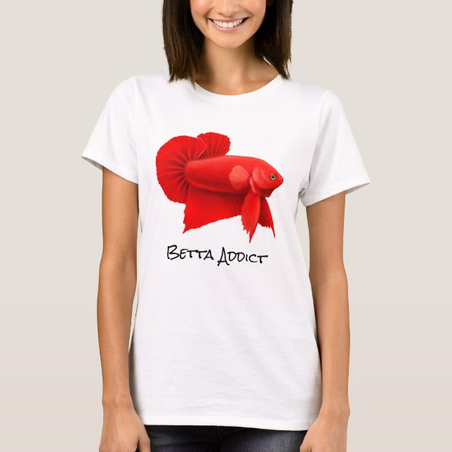 Röda Betta Splendens Plakat fiskkvinna T-tröja T Shirt (Framsida)
